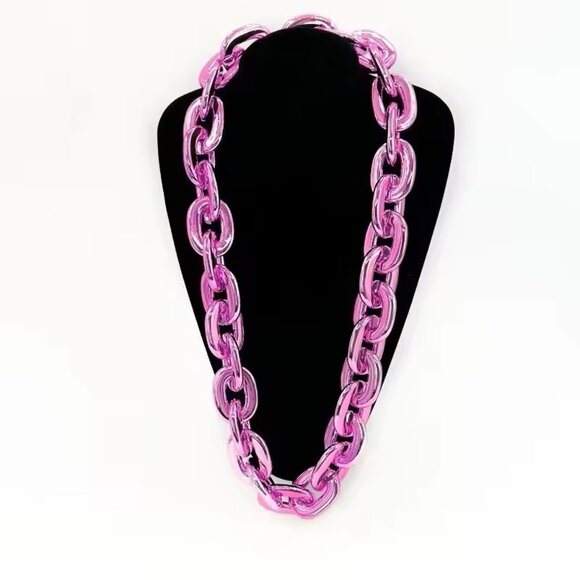 Pink Hip Hop Large Acrylic Thick Plastic Cuban Link Chain Necklace 32in 80cm - Picture 2 of 8